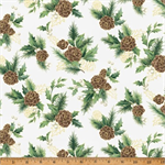 Hoffman California - Christmas Splendor - Pinecones & Berries, Ivory/Gold